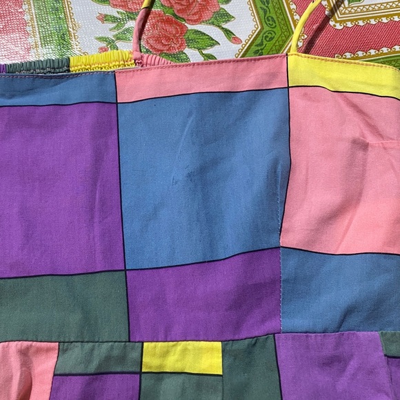 S/W/F Bandeau Spaghetti Strap Maxi Dress Plaid Rainbow Pastel Sundress Large - Picture 4 of 8